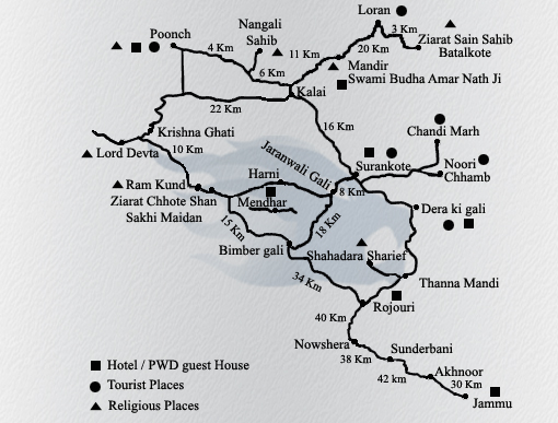 Physical Map Of Kashmir. Map 2: Poonch (Tourist